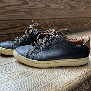 Men’s Frye 7.5 Black Walker Low Lace Up Leather Sneaker Shoes Casual Black USA